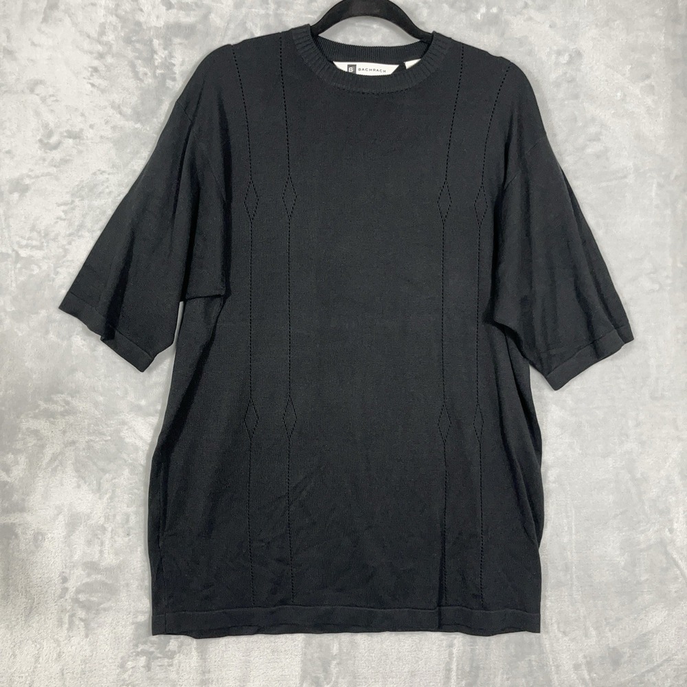 Bachrach Mens Sweater XL Black Short Sleeve Silk Cotton Luxe Preppy Classic